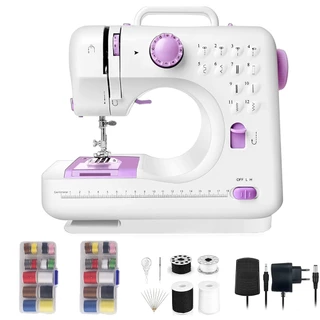 Máquina Costura Portátil Elétrica Pedal Bivolt 110v-220v 12 Pontos para Tecidos Leves e Médios