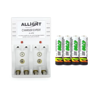Kit Carregador de Pilhas Aa Aaa Bateria 9V Bivolt Com 4 Pilhas Recarregáveis até 4700 mAh