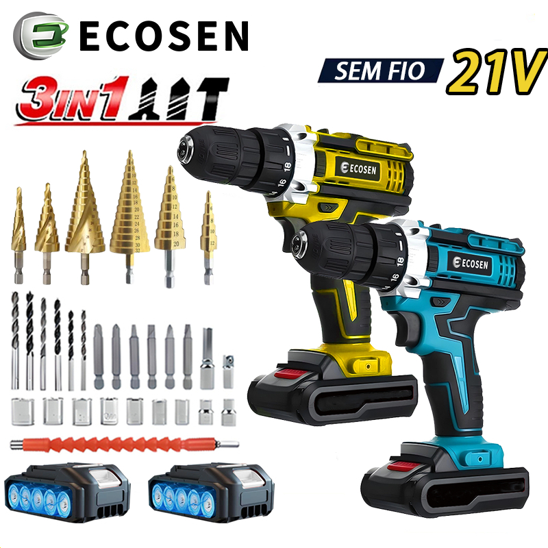 Parafusadeira Furadeira 21v 2 Baterias Com Maleta Completo 1300RPM + Broca Escalonada