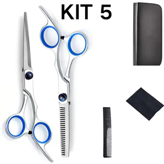 Kit 5 Tesoura de Cabeleireiro Profissional Aço Inoxidável para cortar cabelo C/Caixa de armazenamento