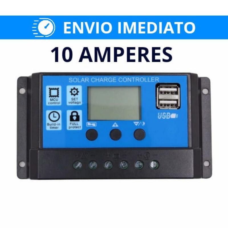 Controlador de Carga Solar Pwm Display LCD USB 10A 12V/24V
