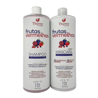 Kit Frutas Vermelhas 1L Shampoo + Mascara 2em1 Reconstrução Avançada Tratamento Capilar Thyrre