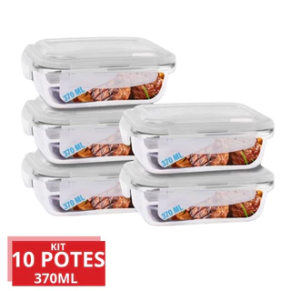 Conjunto 10 Potes Vidro Hermético 4 Travas 370 Marmita Potes De Vidro Hermético