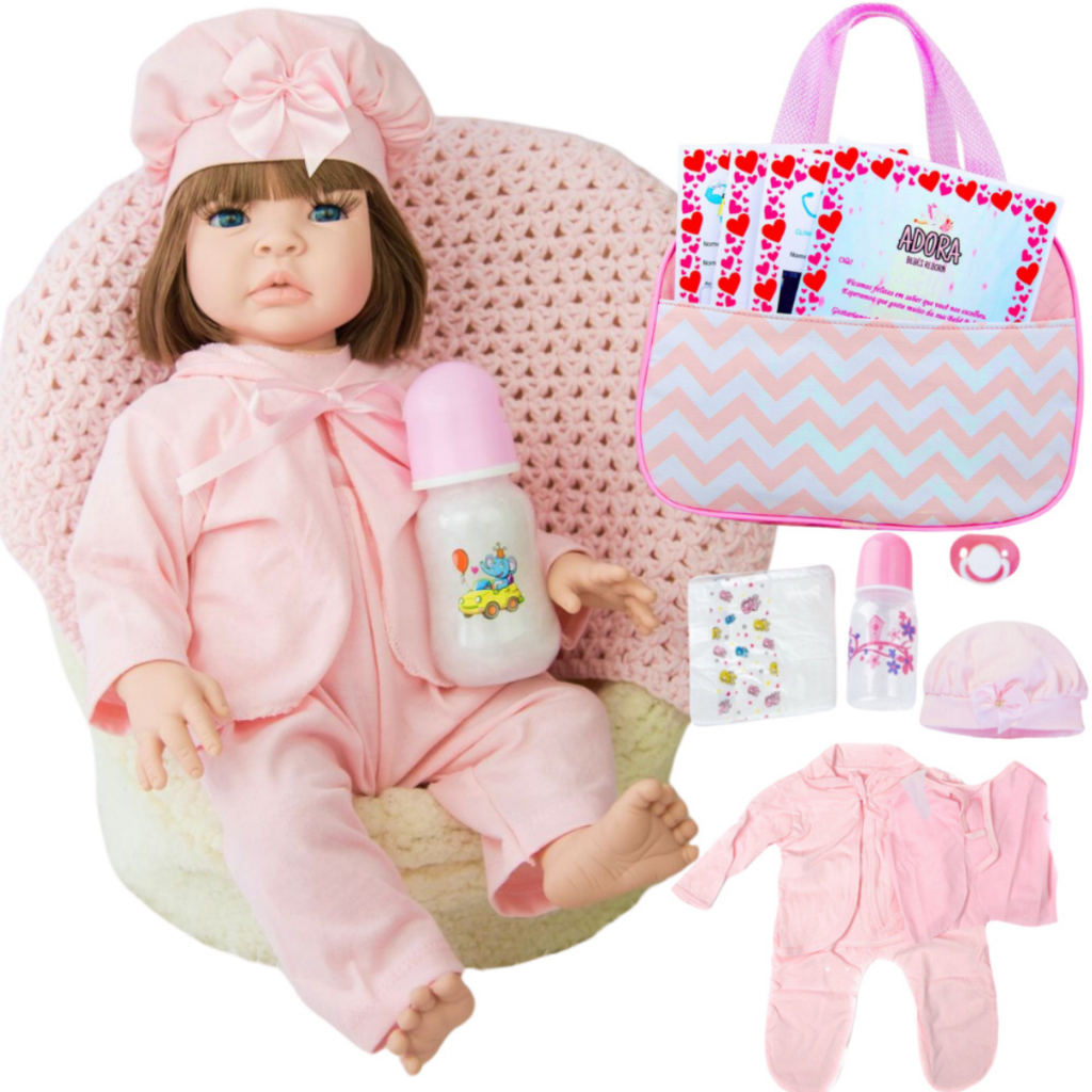 Bebê Reborn Realista Boneca Silicone Pode dar Banho Com Bolsa de Maternidade