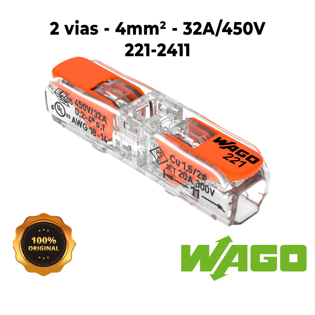 Kit 20, 24, 30, 40, 50 e 60 peças conector Wago original 221-2411 ...
