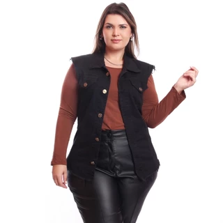 Colete jeans feminino plus size azul primavera verão