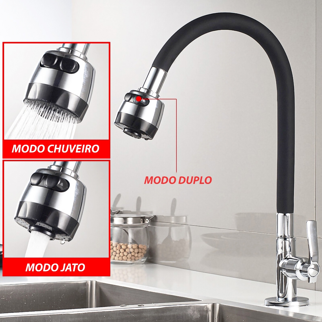 Extensor de Torneira De Cozinha Gourmet Flexível De Silicone Com Jato Duplo - A692