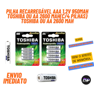 4 Pilhas Toshiba Recarregáveis Aa 2600 ou palito AAA950 Mah