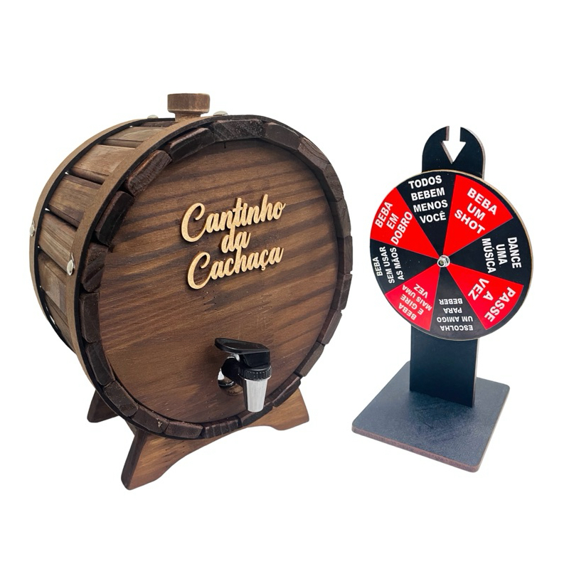 Pingometro Rústico Barril Dosador Tonel de Pinga Barrica Cachaça Roleta Shot Drink Bebida