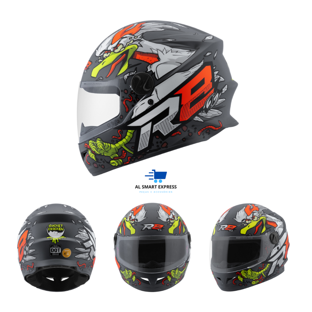 Capacete Moto Fechado Pro Tork R8 Rocket Chicken Fosco Vis Cristal