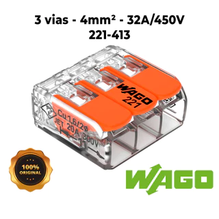 Kit 5, 10, 15 e 20 peças conector Wago original 221-413 emenda 3 polos 4mm² conexão automática
