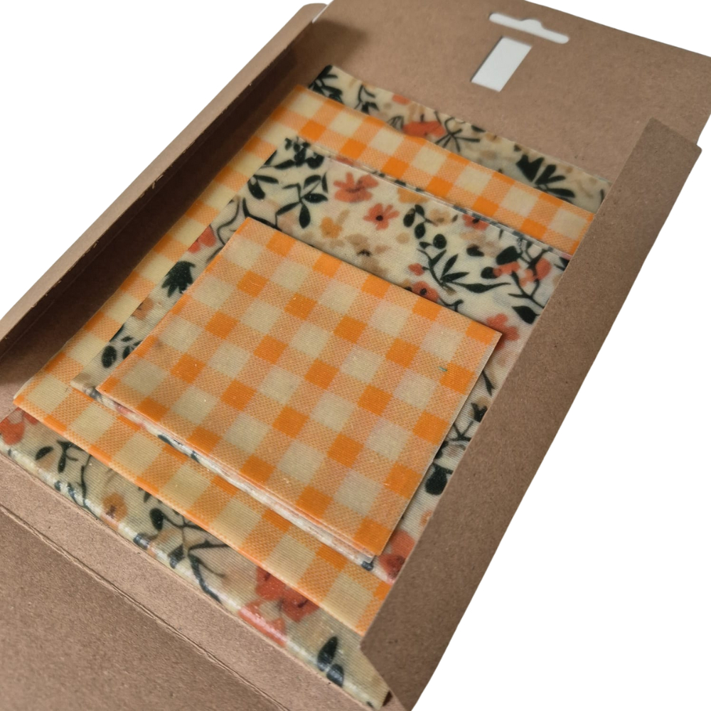 Kit de Pano de cera de abelha PP,P,M,G - Flores do Campo e xadrez