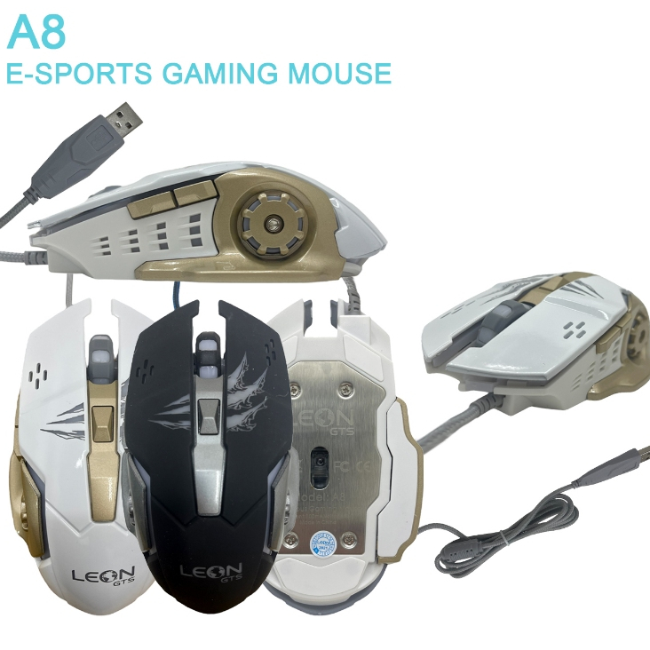 Mouse Gamer Branco 6 Botões, 3200 DPI, Mecânico, Ergonômico, USB, RBG, A8 LEON GTS Branco