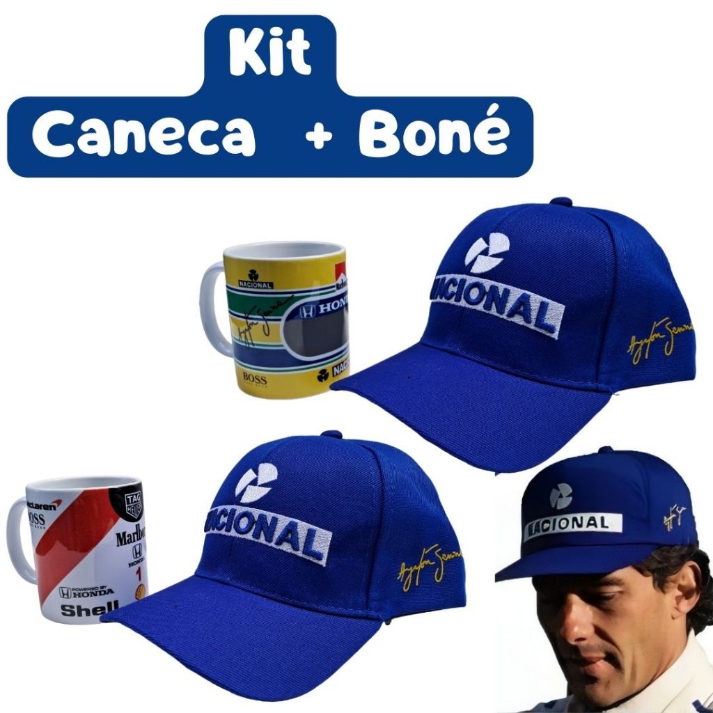 Kit Caneca + Boné Nacional Ayrton Senna Retrô Fórmula 1
