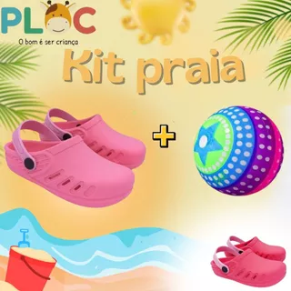 Kit Praia Ploc - Babuche e Bola de Vinil cores alegres e vibrantes para atividade ao ar livre, praia ou presente menina em Oferta na Shopee