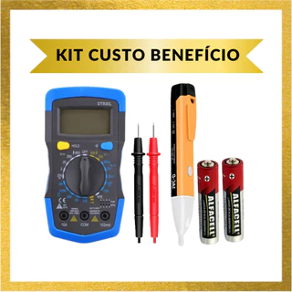 Kit Multímetro Digital Profissional Tela Lcd Iluminada + Caneta Detectora De Energia Elétrica