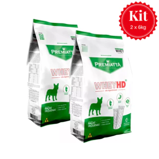 KIT 2 Rações de 6Kg Premiatta Whey Cães Adultos Raças Pequenas (30X 200G) Embalagem Facilitadora