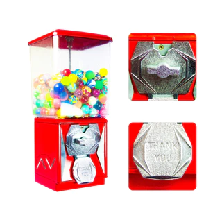 Máquina de Bolinha e Chiclete Pn95 Vending Machine Vermelha Original Usada Catraca R$1 ou R$2