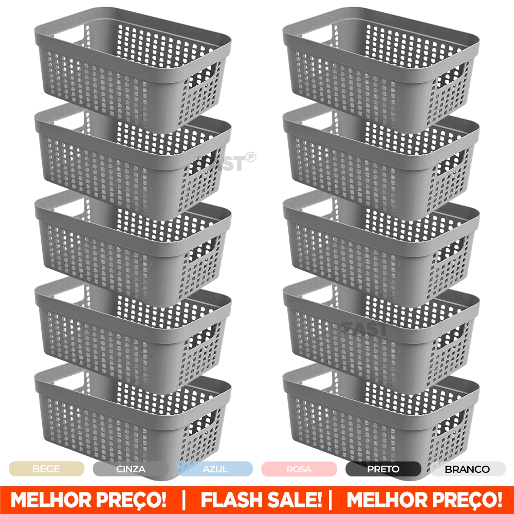 Kit 10 Cestos Rattan Cestinho Organizador de Armário Gaveta Lavanderia Banheiro Organiza Mantimentos Geladeira 19x14cm - ENVIO IMEDIATO