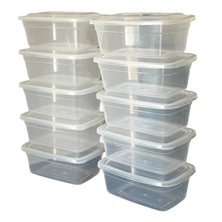 Kit 12 Potes 1 Litro transparente Retangular Marmita Fitness Lavável