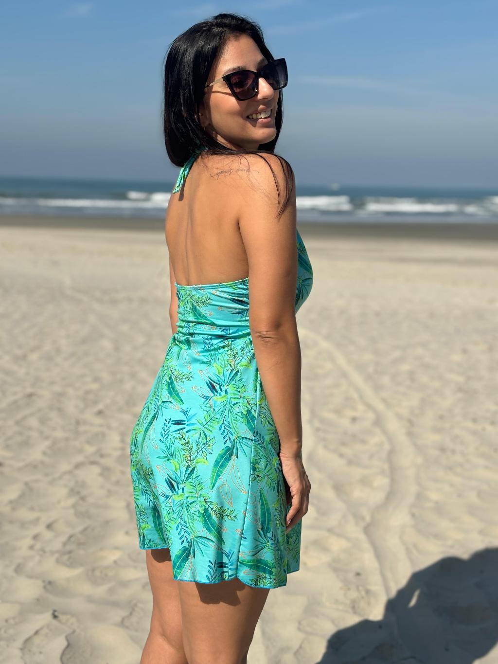 Maiô com vestido embutido com bojo saída de praia moda praia verão