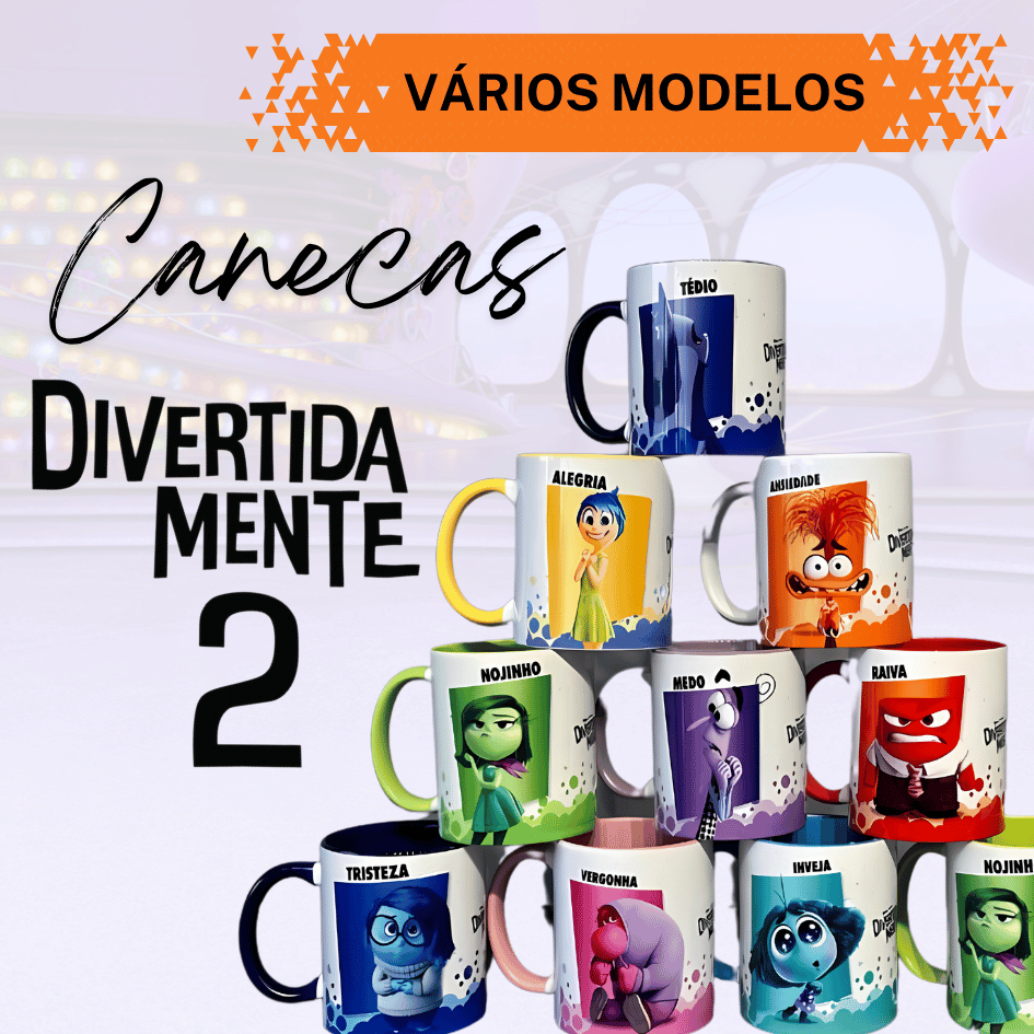 Caneca Xícara Personagens Divertidamente Emoções - INCLUÍMOS NOME
