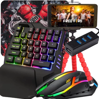 Kit Mobilador de Celular Teclado Gamer + Mouse Para Jogos+ Hub usb 4 Portas