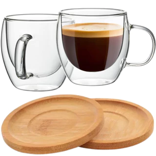 Xicaras Vidro Duplo Com Pires Caneca Parede Dupla 2un 150ml