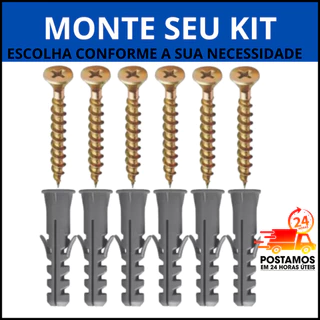 Monte Seu KIT de Parafuso e Bucha - 6 - 8 - 10 Parede Kit Bucha com Anel Aba com Parafusos