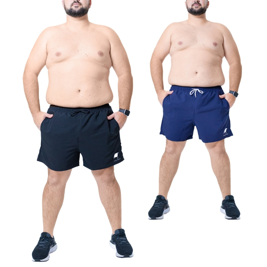 Kit 2 Shorts Masculino com Elastano Plus Size Academia Esporte Treino Bermuda Praia Básico Liso