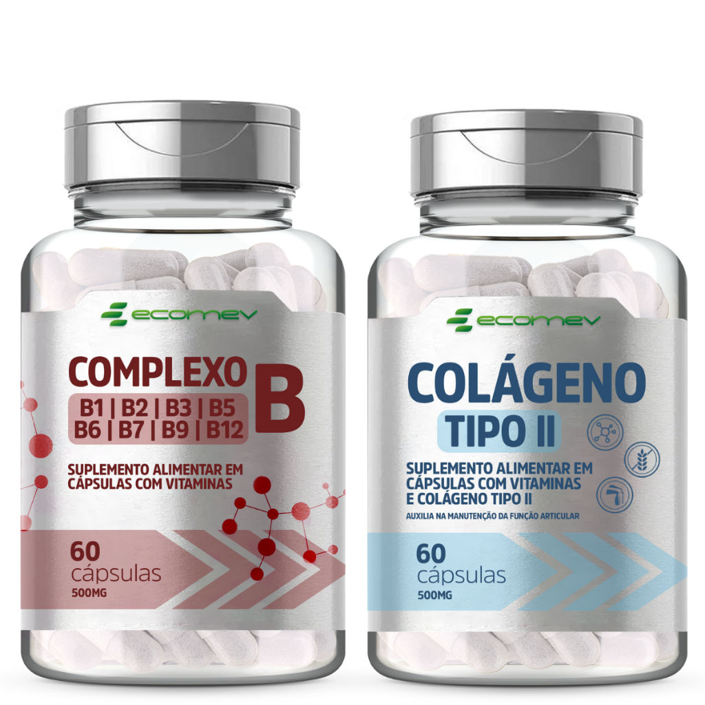 Kit Complexo B B1 B2 B3 B5 B6 B7 B9 B12 Com Biotina + Colágeno Tipo 2 Com Vitamina D3 C 120 Cáps