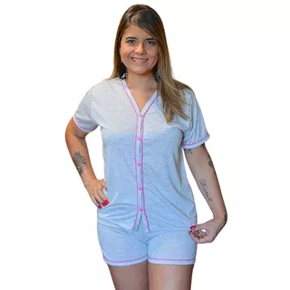 Pijama Amamentação Baby Doll Blogueirinha de Malha Estampado com Botões