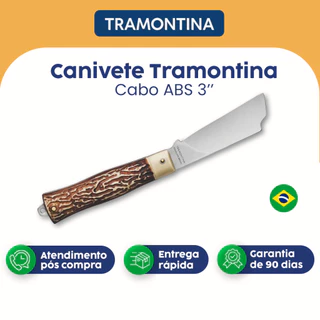 Canivete Tramontina Cabo ABS 3" Lamina De Aço Inox Fio Liso Clássico 26301003