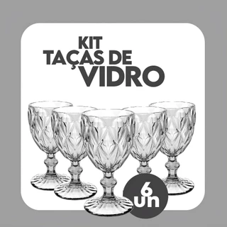 Kit 6 Taças Diamond Vidro Transparente Para Agua Suco Vinho Luxo Resistente 330ml