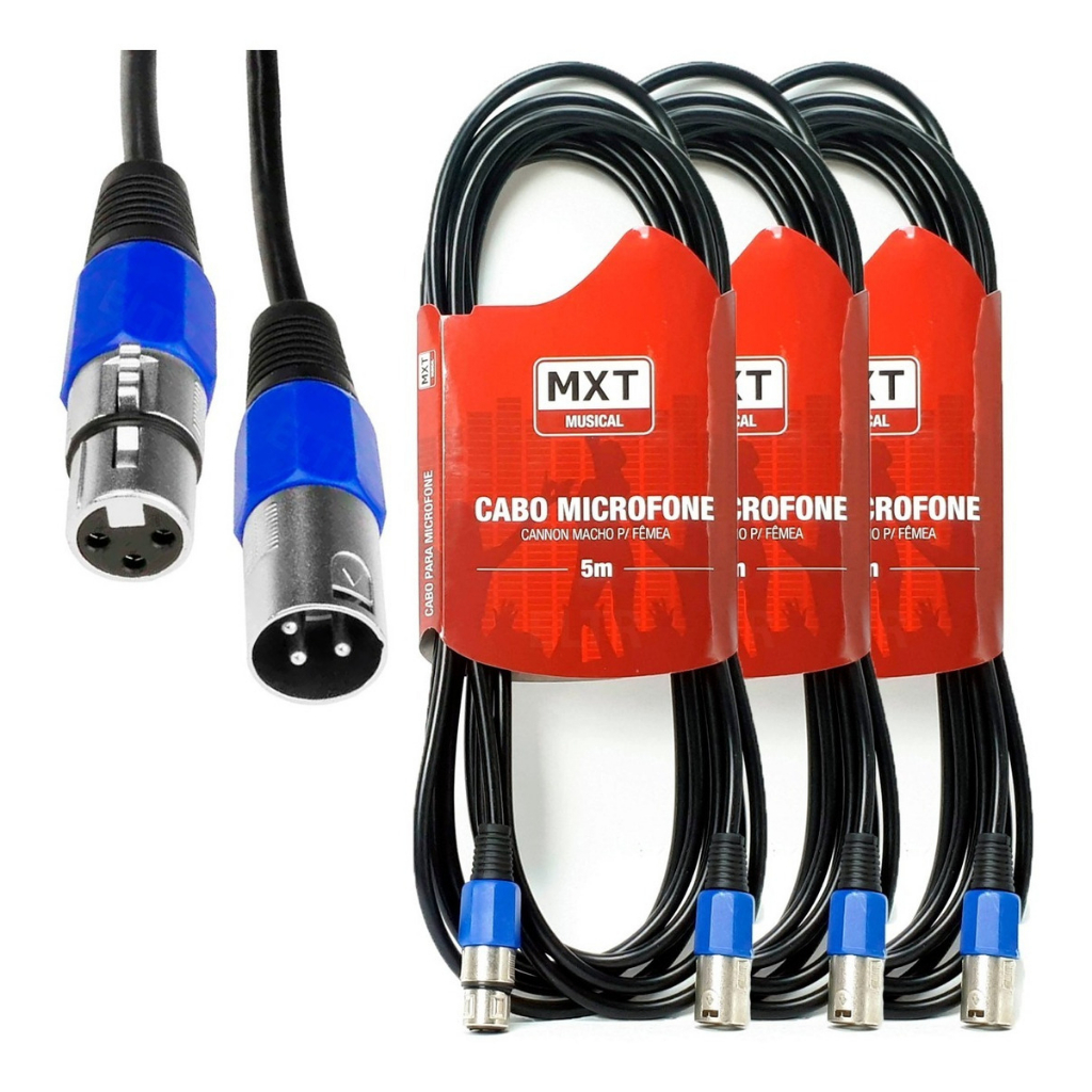 3 Cabos Microfone Xlr Canon Macho E Fêmea Balanceado 5 Mts envio imediato