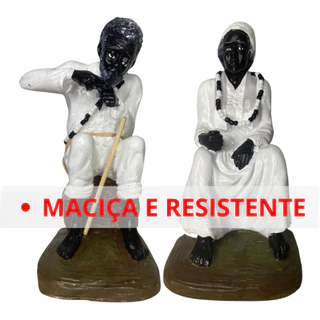 Kit Casal Estátua Preto Velho e Preta Velha Decoração Altar - Vovô vovó