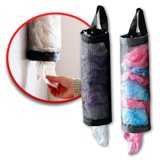 2 Puxa Saco Suporte Organizador Dispenser Porta Sacola De Mercado Cozinha Cinza e Preto Grande
