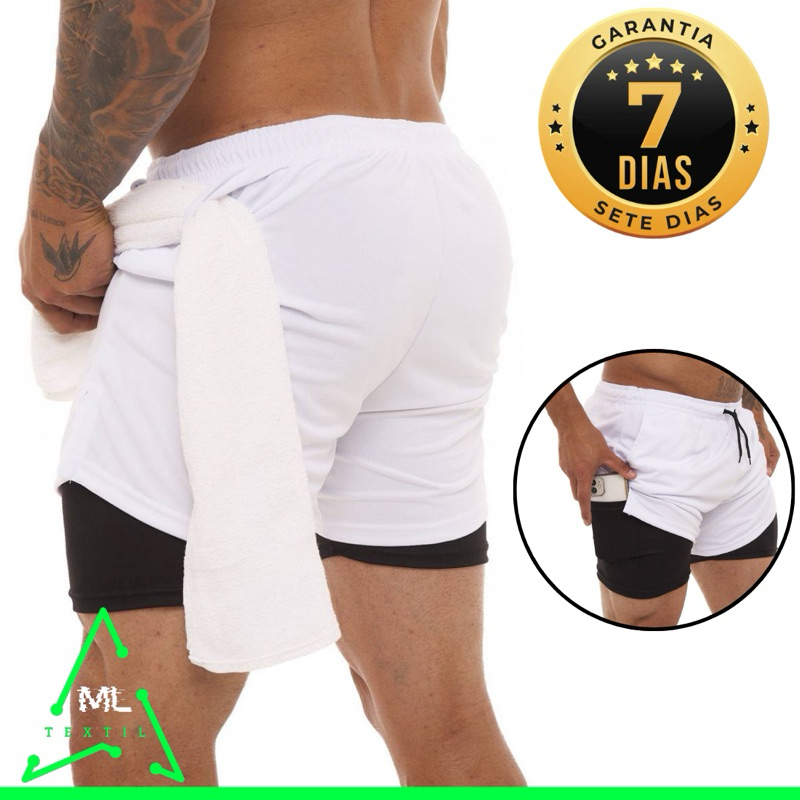 Shorts Masculino 2 em 1 Corrida Forrado - Envio Imediato