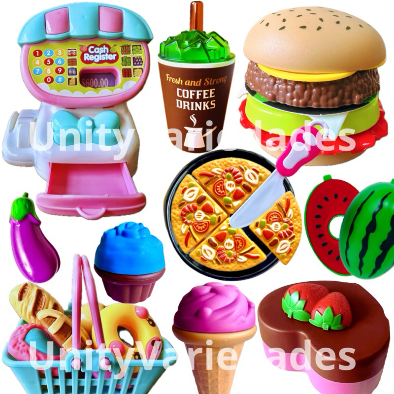 Kit Brinquedos de Menino Menina Comidinha de Brinquedo Cortar Velcro Cozinha Infantil Registradora