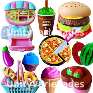 Kit Brinquedos de Menino Menina Comidinha de Brinquedo Cortar Velcro Cozinha Infantil Registradora
