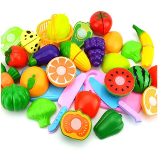 Kit Cozinha Frutas Frutinhas Legumes Lanchonete Sorveteria Velcro de Cortar Brinquedo Infantil Cozinha Brincar