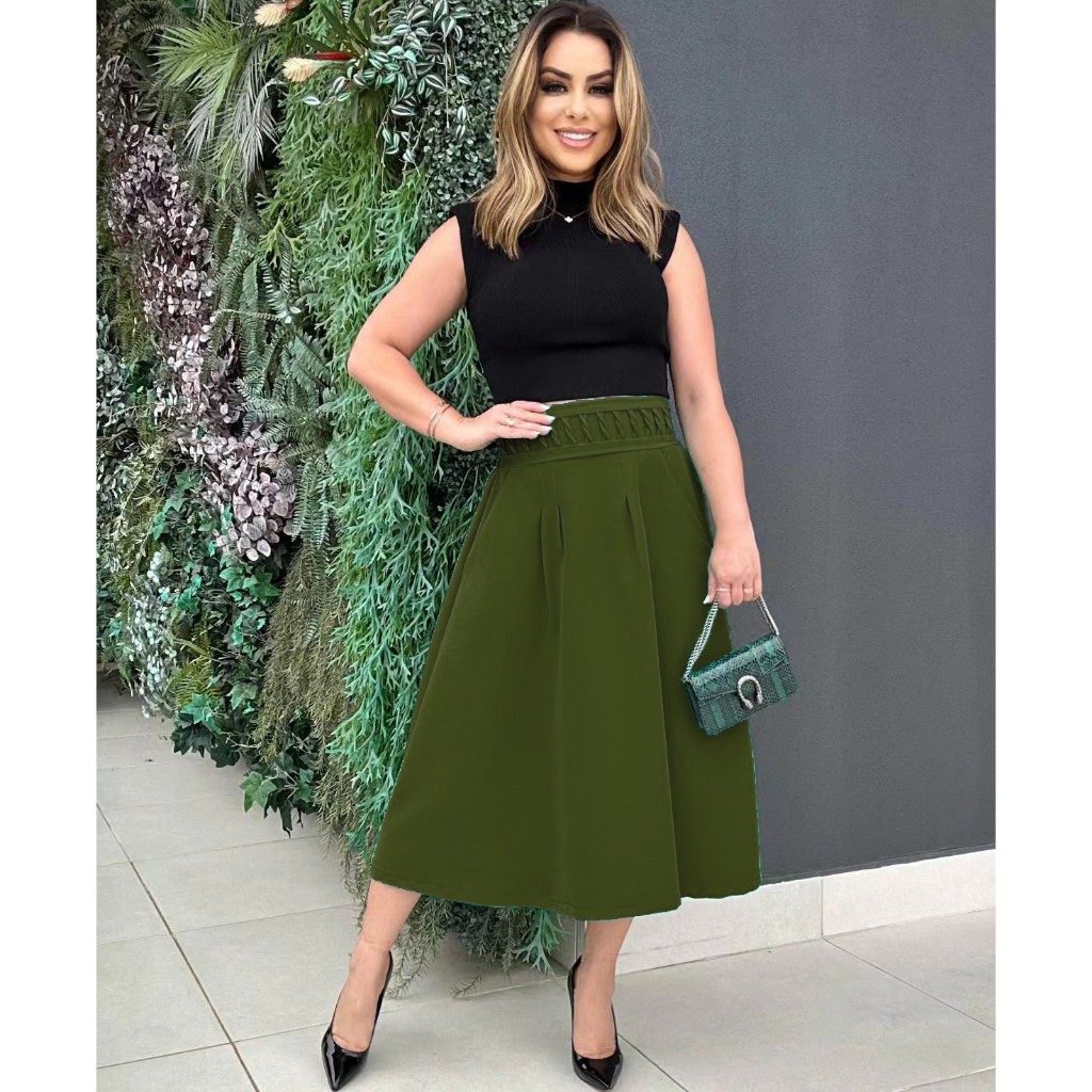 Saia Tecido de Alfaiataria Viscose Midi (média) bege escuro