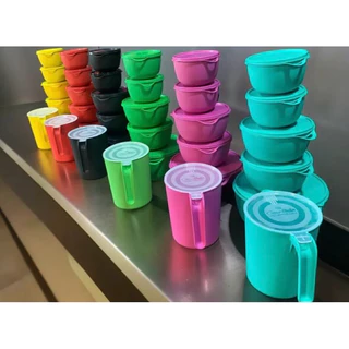 Kit 5 Potes com jarra Plastico Redondos Marmitas Grandes Bowl Livre Bpa