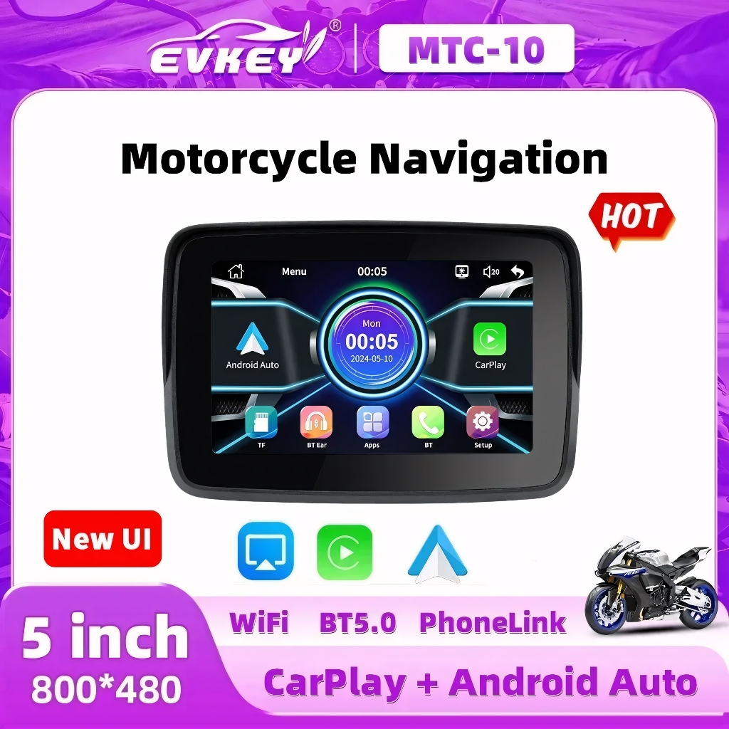 EVKEY - Tela Impermeável Motocicleta Display, Auto Monitor Sem Fio, Carplay Navegação, Portátil, Android