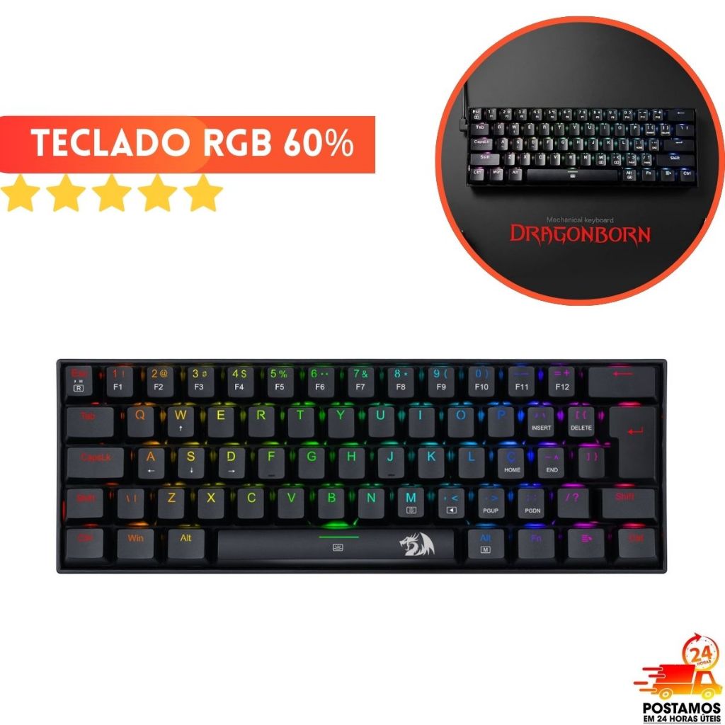 Teclado Mecânico 60% Gamer Redragon Dragonborn | Shopee Brasil