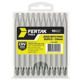 Kit 10 Bits, ponteira PH02 - Duplo com 10 Peças de Aço Cromo Vanádio 110mm ou 65mm(Phillips) para parafusadeira