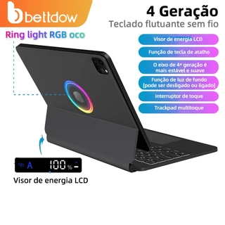 BETTDOW Ipad Magic Keyboard Case com luz de anel RGB para iPad Pro 11 iPad Air 5 Air 4 10.9 Air6 11 2024 Backlight LCD Display Teclado Smart Cover