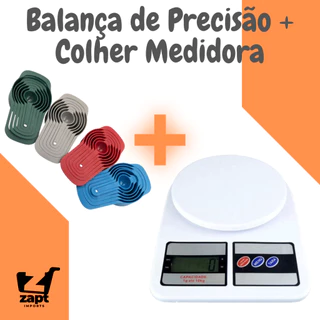 Balança Digital Precisão Cozinha 10kg Nutrição E Dieta Joalheria + Kit Colheres Medidoras 6 Unidades
