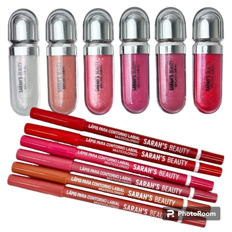 Gloss Brilho Labial Sarah’s Beauty + lápis de boca contorno labial