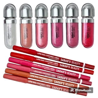 Gloss Brilho Labial Sarah’s Beauty + lápis de boca contorno labial